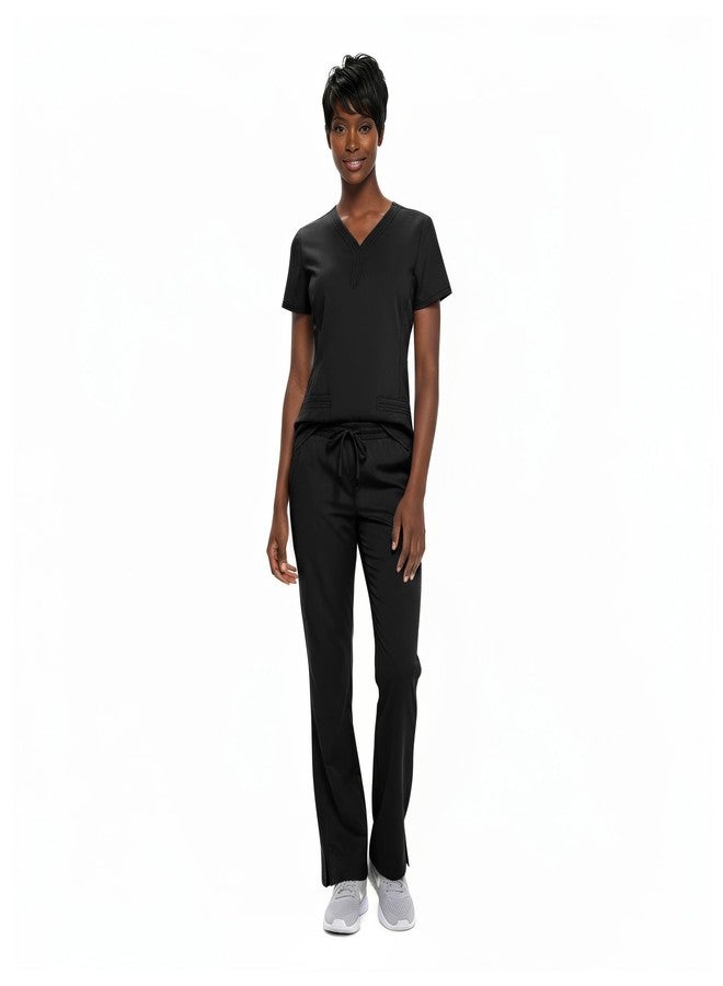 ناتشورال يونيفورمز طقم ملابس طبية نسائية من ناتشورال يونيفورمز، فائق النعومة، بياقة على شكل حرف Y (أسود، كبير) - Image 4